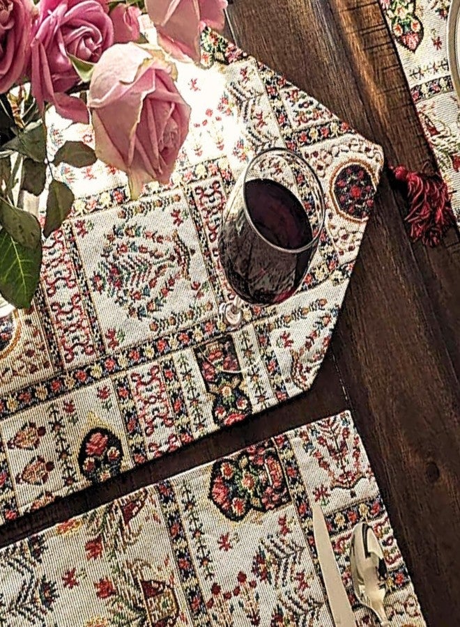 DaDa Bedding Elegant Floral Tapestry Placemats - Set of 4, Mughal-Inspired Woven Cotton Linen Dining Mats, Multi-Colored Vintage Garden Design - 13” x 19 - Image 5