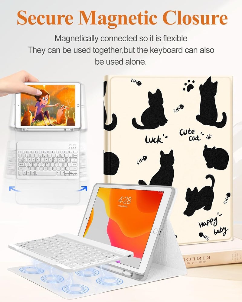 Wazzasoft for iPad 9th/8th/7th/Air 3rd Generation/Pro 10.5 Inch Case Keyboard Pencil Holder Folio Tablet Cover Women Girl Cute Girly Teen Kawaii Black Cat Unique Design for Apple 10.2 & 10.5 Inch - Image 4
