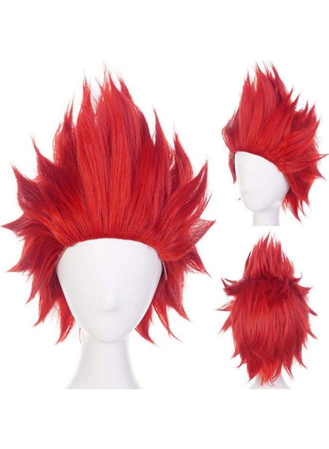 Anogol Wig Cap+ Short Red Anime Cosplay Wig Angry Wig Synthetic Red Hair Angry Outfit Red Spiky Wig Short Red Wig for Men Halloween Christmas Party Costume Wig Short Red Crazy Wig - Image 1