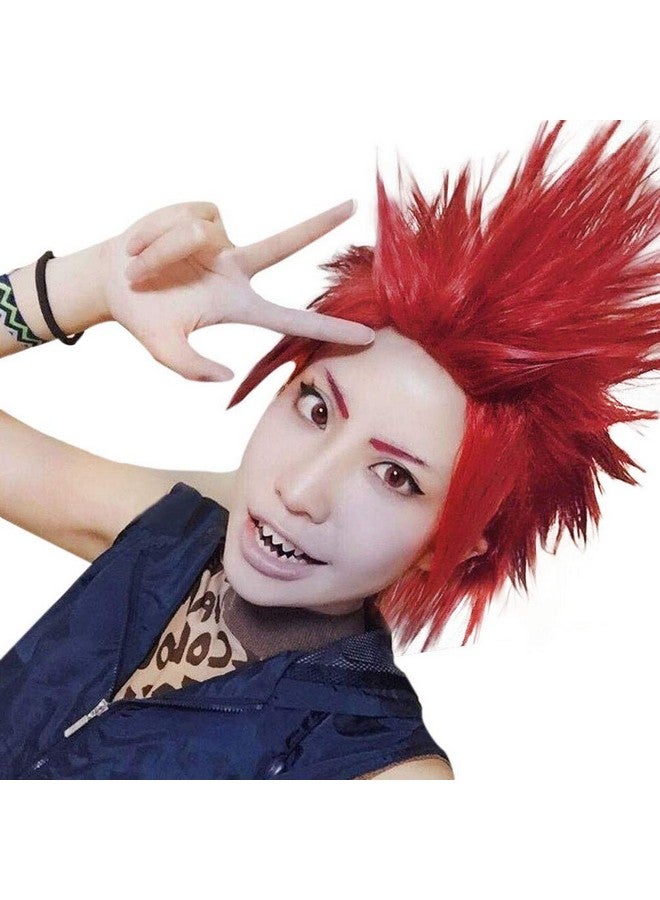Anogol Wig Cap+ Short Red Anime Cosplay Wig Angry Wig Synthetic Red Hair Angry Outfit Red Spiky Wig Short Red Wig for Men Halloween Christmas Party Costume Wig Short Red Crazy Wig - Image 2