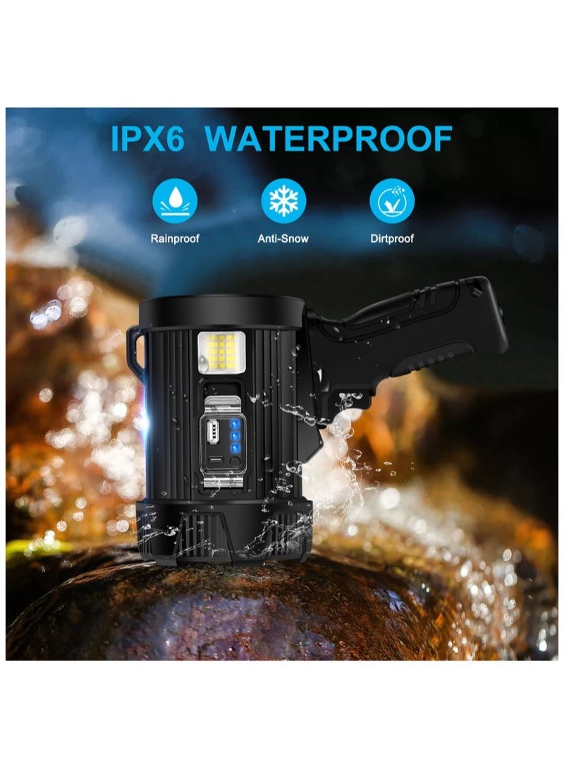 XiuWoo Rechargeable Spotlight, 100000 Lumens Handheld Hunting Flashlight Led Spot Light with Cob Light and Solar Panels, 6 Modes IPX6 Waterproof Bright Spotlight for Boating,Camping,Fishing - Image 4