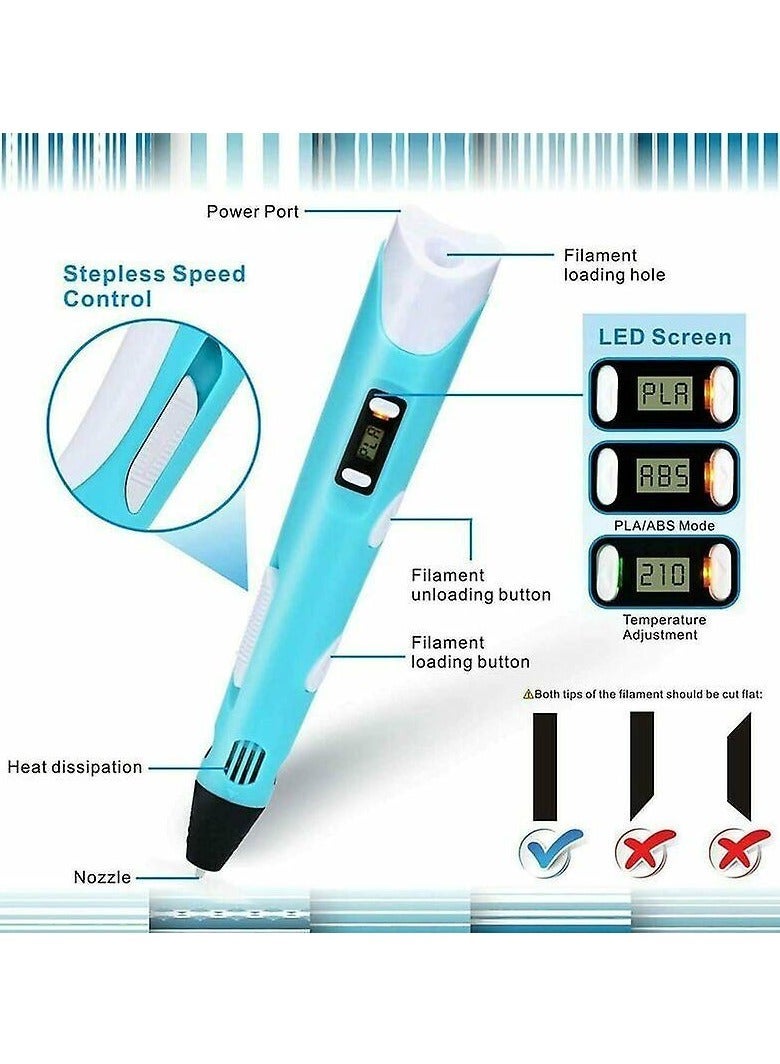Intelligent 3d Pen With Led Display, 3d Printing Pen With Usb Charging,10 Colors Pla Filament Refills, Compatible Pla Abs,Perfect Arts Crafts Gift - Image 2