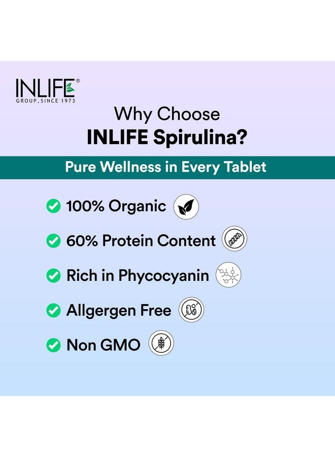 INLIFE Spirulina Tablets 2000 mg (per serving) | Green Superfood Supplement | Nutritional Supplement Protein Fiber Antioxidants - 120 Tablets (Pack of 1, 120, count) - Image 5