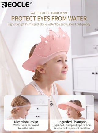 Baby Shower Cap with Ear Protection Waterproof and Adjustable Bath Hat for Safety Crown Silicone Hair Wash Shield Protection for Children Below 6 Years - view 3