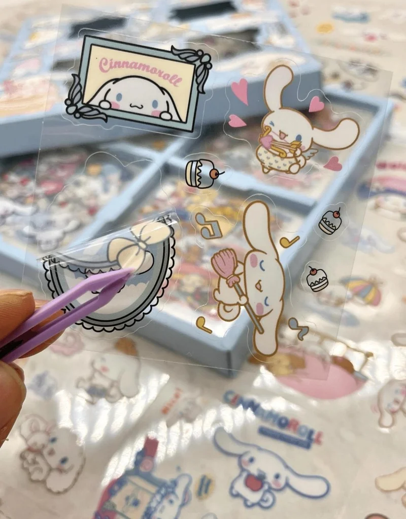 كاغيت جيمي دوكان Paper Ship Shop Sanrio Cinnamoroll Character 4 Section 100 Sheets Blue Box Sticker Set Bullet Journal Scrapbook