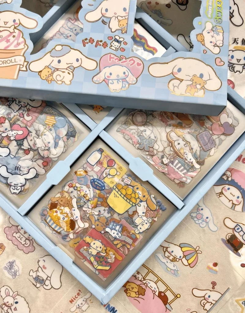 كاغيت جيمي دوكان Paper Ship Shop Sanrio Cinnamoroll Character 4 Section 100 Sheets Blue Box Sticker Set Bullet Journal Scrapbook