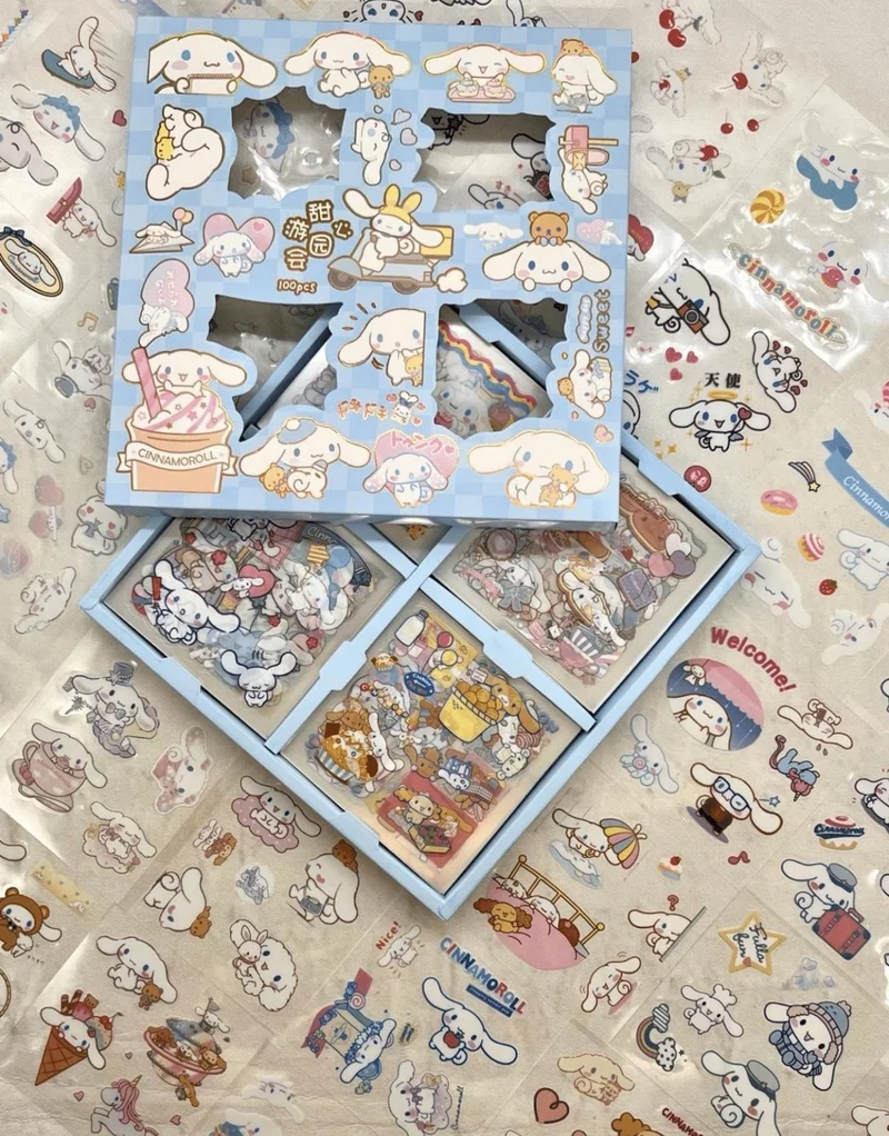 كاغيت جيمي دوكان Paper Ship Shop Sanrio Cinnamoroll Character 4 Section 100 Sheets Blue Box Sticker Set Bullet Journal Scrapbook