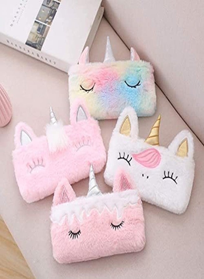 Neel Soft Fur Geometry Pouch Unicorn Storage Bag Make Up Zipper Pouch Rainbow Cute Travel Pouch Cute Pencil Pouch for Girls Unicorn Stationery Pencil Pouch Pencil Case for Kids Birthday Gift - Image 5