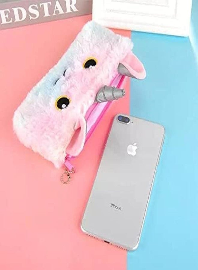 Neel Soft Fur Geometry Pouch Unicorn Storage Bag Make Up Zipper Pouch Rainbow Cute Travel Pouch Cute Pencil Pouch for Girls Unicorn Stationery Pencil Pouch Pencil Case for Kids Birthday Gift - Image 3