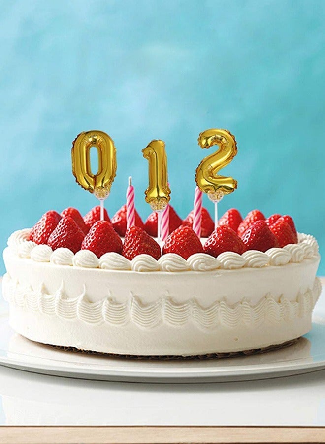 10 Pcs Number 0-9 Cake Toppers Foil Balloons, Happy Birthday Cake Decoration Digital, Party Balloons Mini Cupcake Topper, Wedding Birthday Party Dessert Supplies Decoration (Golden)  - Image 3