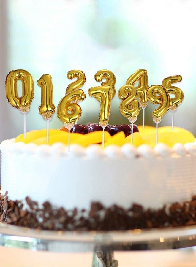 10 Pcs Number 0-9 Cake Toppers Foil Balloons, Happy Birthday Cake Decoration Digital, Party Balloons Mini Cupcake Topper, Wedding Birthday Party Dessert Supplies Decoration (Golden)  - Image 2