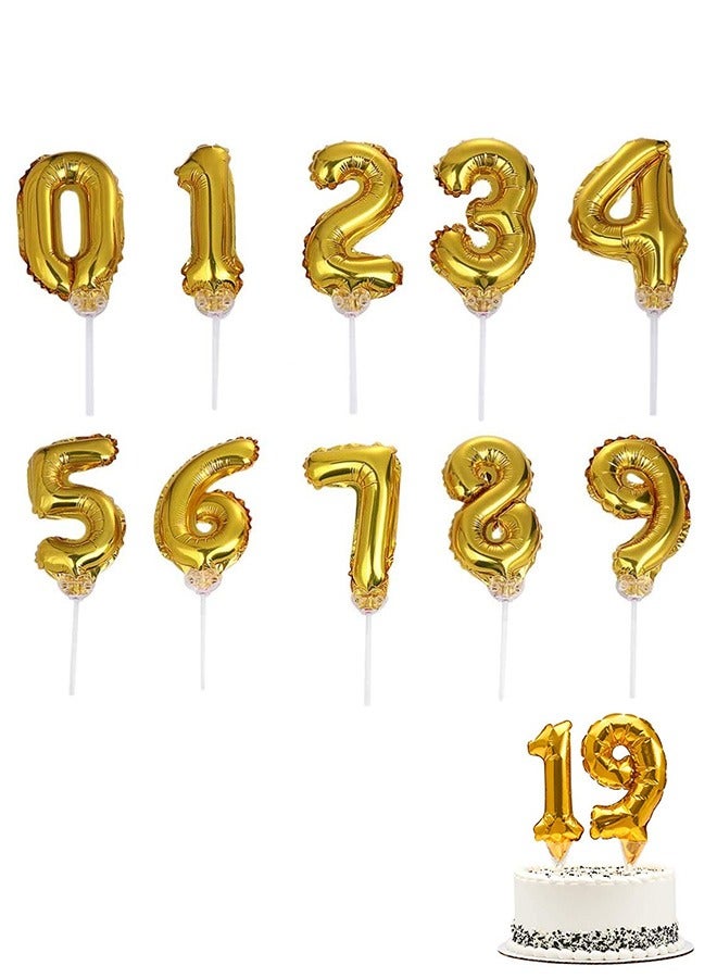 10 Pcs Number 0-9 Cake Toppers Foil Balloons, Happy Birthday Cake Decoration Digital, Party Balloons Mini Cupcake Topper, Wedding Birthday Party Dessert Supplies Decoration (Golden)  - Image 1
