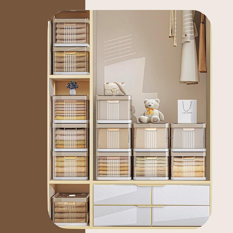 XVersion Foldable Plastic Organizer Drawers - Pullable Closet Wardrobe Organizer,47L x 30W x 22H Stackable Storage Basket with Adjustable Dividers, Space-Saving for Cupboard, Bedroom (XL gray) - Image 2