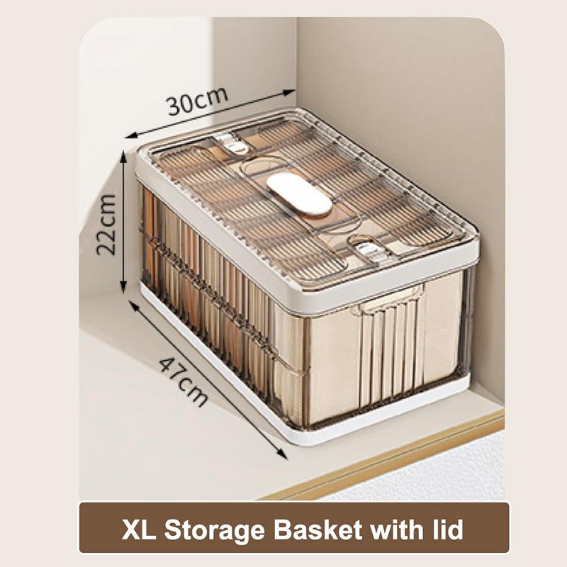 XVersion Foldable Plastic Organizer Drawers - Pullable Closet Wardrobe Organizer,47L x 30W x 22H Stackable Storage Basket with Adjustable Dividers, Space-Saving for Cupboard, Bedroom (XL gray) - Image 3
