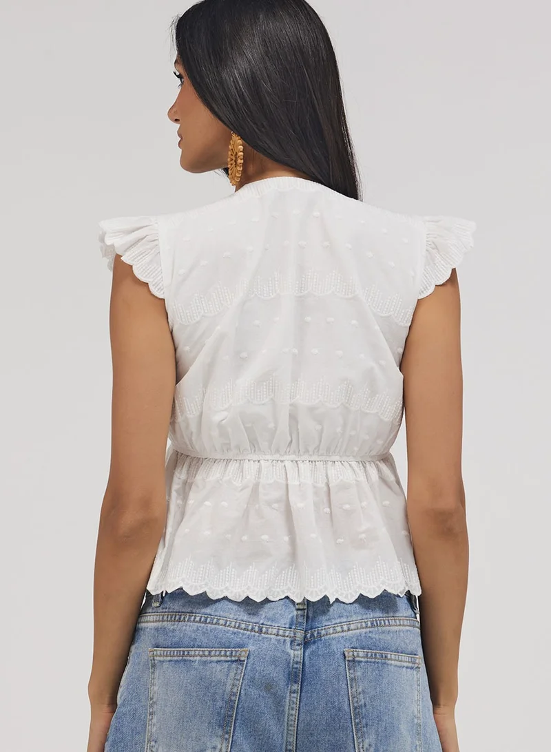 Zigzag Deep Cutwork Peplum Top