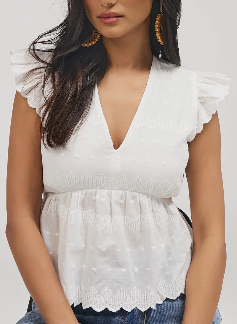Zigzag Deep Cutwork Peplum Top