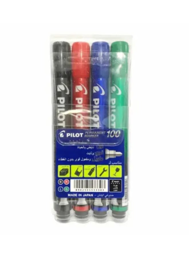 بايلوت قلم بايلوت ماركر  سن مدبب, 4 قلم في طقم