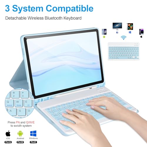 APHBZGE Keyboard Case for Samsung Galaxy Tab A9+/Plus 11’’ 2023(SM-X210/X216/X218),Case with Keyboard for Samsung Tab A9+ with S Pen Holder,Detachable Bluetooth Keyboard for Galaxy A9 Auto Wake/Sleep (Blue) - Image 3