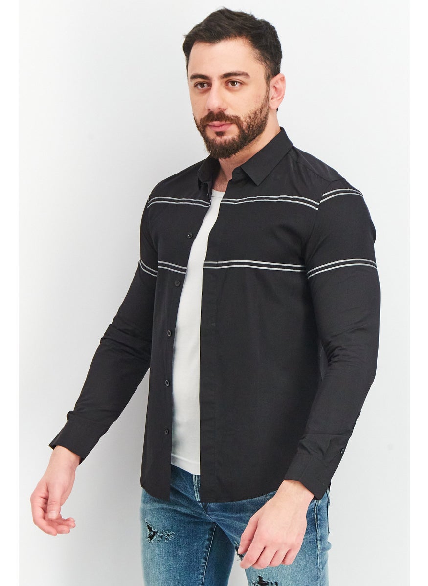 Jack Jones - قميص رجالي عادي طويل الأكمام مخطط كاجوال، أسود - Image 1