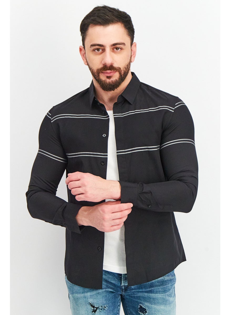 Jack Jones - قميص رجالي عادي طويل الأكمام مخطط كاجوال، أسود - Image 1