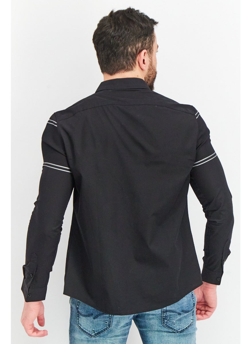 Jack Jones - قميص رجالي عادي طويل الأكمام مخطط كاجوال، أسود - Image 1