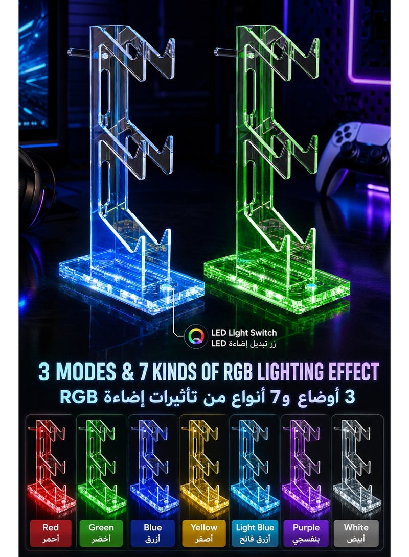 SIGood 3 Tier Acrylic Game Controller Stand with RGB Lights, Universal Controller Holder and Headset Stand for Desktop, Clear Gaming Accessories Organizer Compatible with PS5 PS4 Xbox Switch - Image 3
