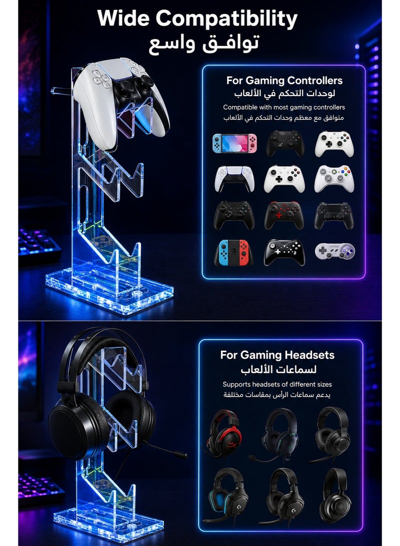 SIGood 3 Tier Acrylic Game Controller Stand with RGB Lights, Universal Controller Holder and Headset Stand for Desktop, Clear Gaming Accessories Organizer Compatible with PS5 PS4 Xbox Switch - Image 5