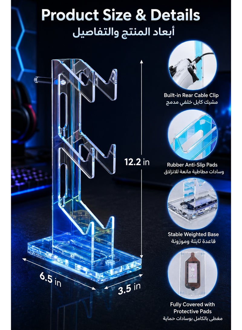 SIGood 3 Tier Acrylic Game Controller Stand with RGB Lights, Universal Controller Holder and Headset Stand for Desktop, Clear Gaming Accessories Organizer Compatible with PS5 PS4 Xbox Switch - Image 4