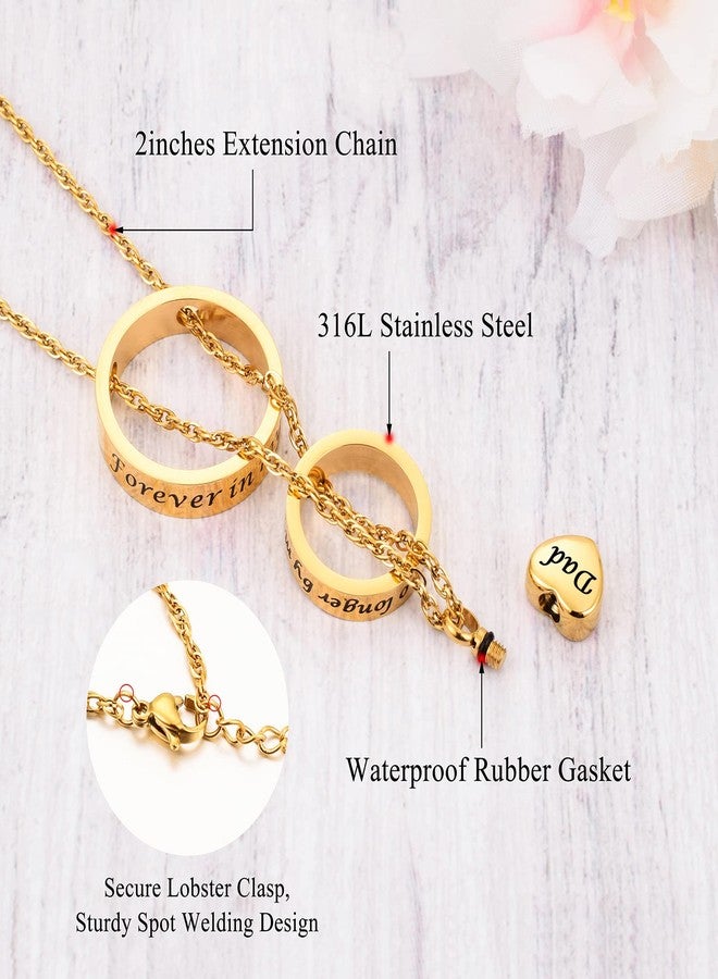 XIUDA Urn Necklace for Ashes No Longer by My Side, Forever in My Heart Carved Locket Cremated Ashes Necklace for Dad(Gold) - Image 3