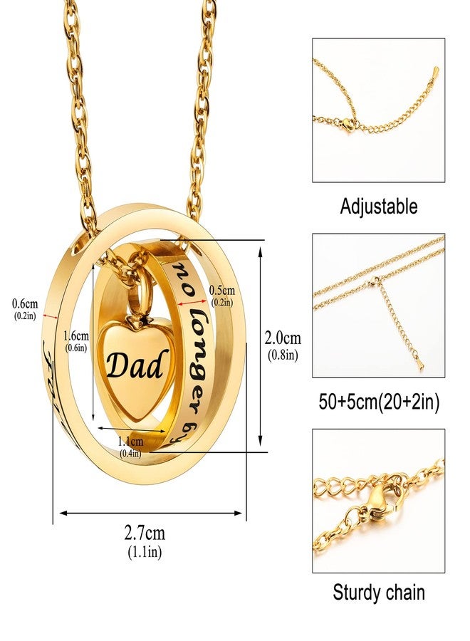 XIUDA Urn Necklace for Ashes No Longer by My Side, Forever in My Heart Carved Locket Cremated Ashes Necklace for Dad(Gold) - Image 2