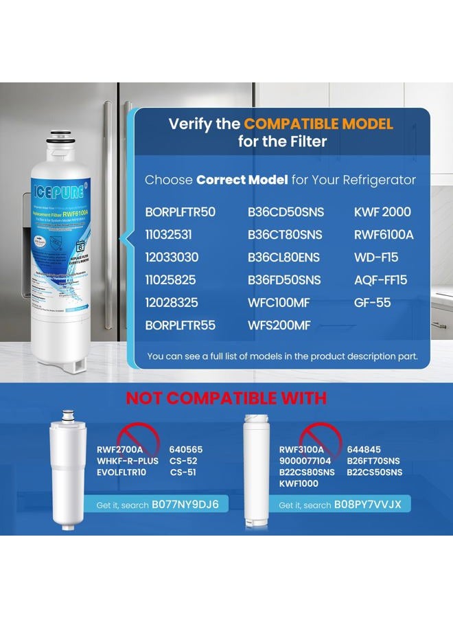 ICEPURE BORPLFTR50 Replacement for Bosch Ultra Clarity Pro Water Filter, Compatible with 12033030 , 12028325, 11025825 , WFC100MF, B36CT80SNS, B36CL80ENS, BORPLFTR55, WFS200MF 2PACK - Image 2