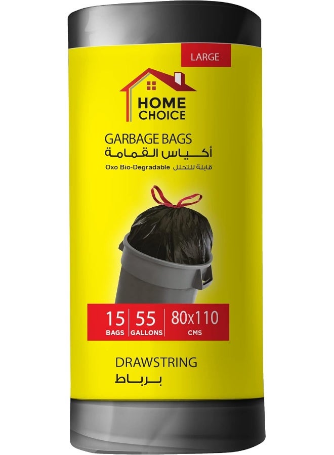 HOME CHOICE أكياس قمامة بسحاب سعة 55 جالون، عبوة من 15 قطعة، حجم 80*110 سم، أكياس قمامة قابلة للتحلل، أكياس قمامة بسحاب مع رباط عنق - Image 2