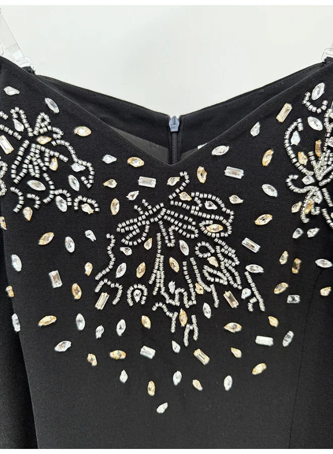 Madam Uniq Elegant Black Off - Shoulder Mermaid Gown, Bead Embellishments & Long Sleeves, Formal Evening Dress