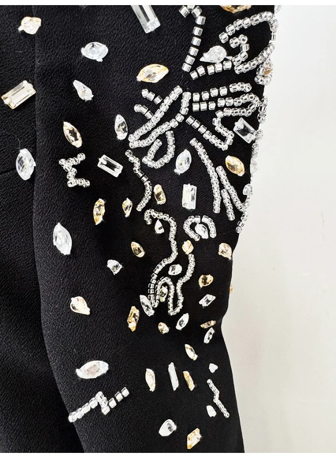 Madam Uniq Elegant Black Off - Shoulder Mermaid Gown, Bead Embellishments & Long Sleeves, Formal Evening Dress
