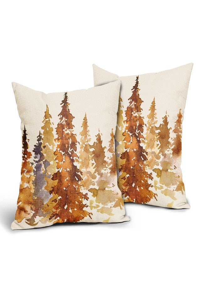 aportt Burnt Orange Fall Tree Pillow Covers 18X18 in Set of 2 Nature Themed Autumn Decorative Pillow Cases Watercolor Rustic Forest Pillowcase Home Decor for Living Room Couch Patio Sofa Porch Outdoor - Image 2