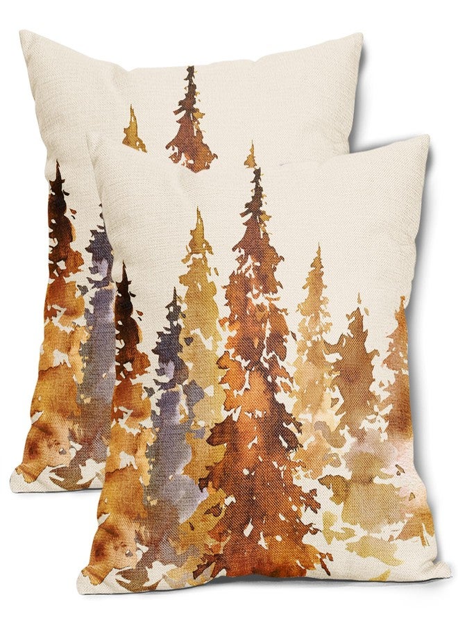 aportt Burnt Orange Fall Tree Pillow Covers 18X18 in Set of 2 Nature Themed Autumn Decorative Pillow Cases Watercolor Rustic Forest Pillowcase Home Decor for Living Room Couch Patio Sofa Porch Outdoor - Image 1
