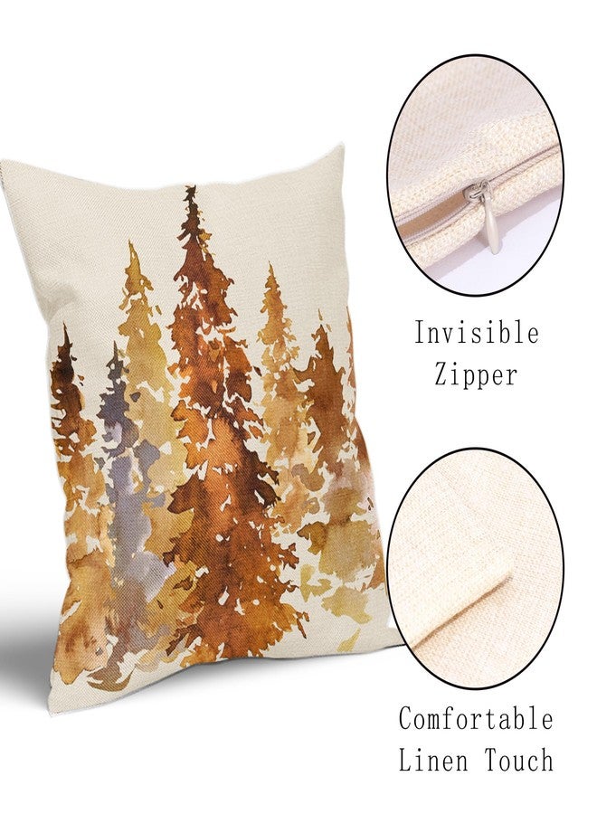 aportt Burnt Orange Fall Tree Pillow Covers 18X18 in Set of 2 Nature Themed Autumn Decorative Pillow Cases Watercolor Rustic Forest Pillowcase Home Decor for Living Room Couch Patio Sofa Porch Outdoor - Image 3