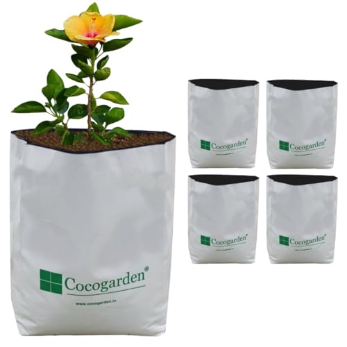 cocogarden UV Treated Poly Grow Bags for Terrace Gardening (28 x 28 x 48) cms (White, Pack of 5) | Home Gardening Plant Container Bag for Leafy Vegetable and Flower Plants - Image 1