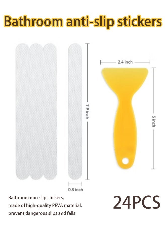 24 PCS Clear Bathtub Anti-Slip Stickers with Strong Adhesive Non Slip Strips for Shower Bathroom Tub Edges Ladders Boats Also Suitable for Bath Tub Shower Bathroom Edge of Swimming Pool Stairs - Image 1