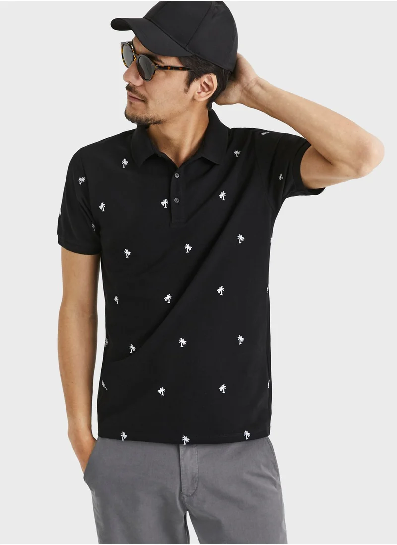 Celio Palm Print Polo