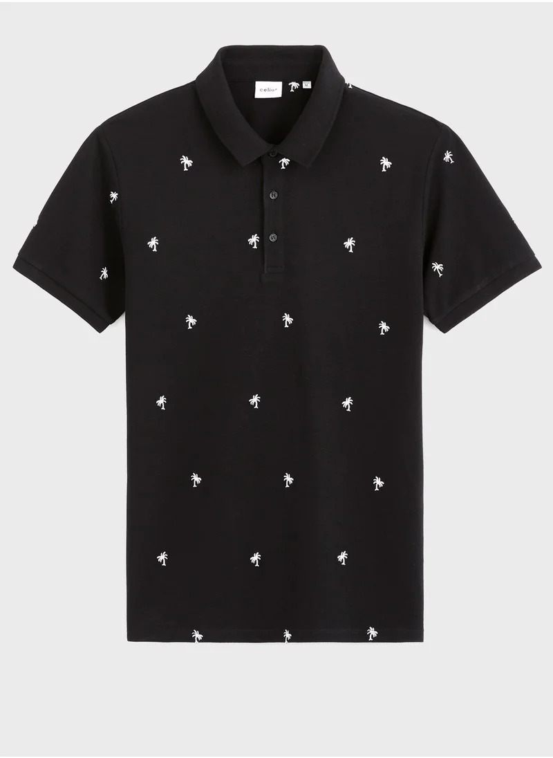 Celio Palm Print Polo