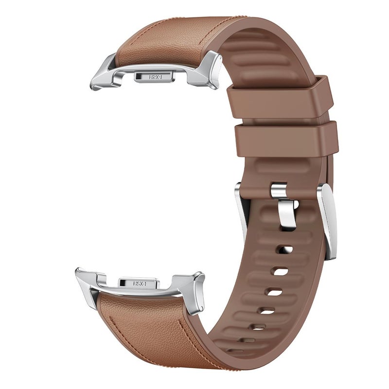 erorex For Samsung Galaxy Watch8 Classic 46Mm Silicone Leather  Watch Band With 3D Curved Film(Light Brown) - Image 3