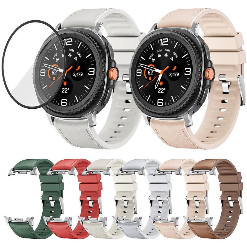 erorex For Samsung Galaxy Watch8 Classic 46Mm Silicone Leather  Watch Band With 3D Curved Film(Light Brown) - Image 5