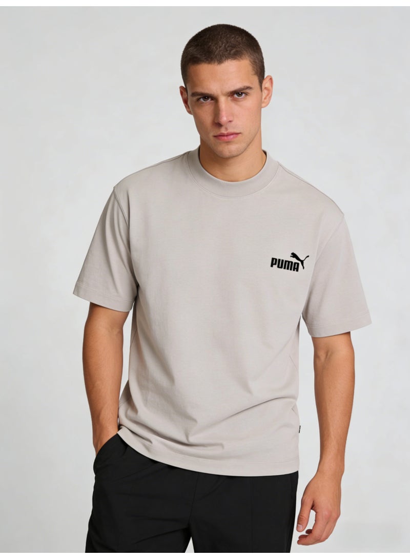 بوما PUMA Men's Relaxed Fit Crew Neck T-Shirt, Light Beige Cotton Tee with Iconic Black Logo - Image 4