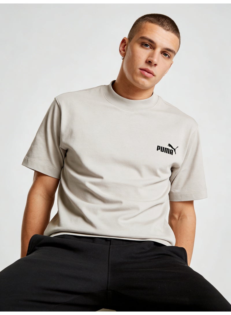 بوما PUMA Men's Relaxed Fit Crew Neck T-Shirt, Light Beige Cotton Tee with Iconic Black Logo - Image 5