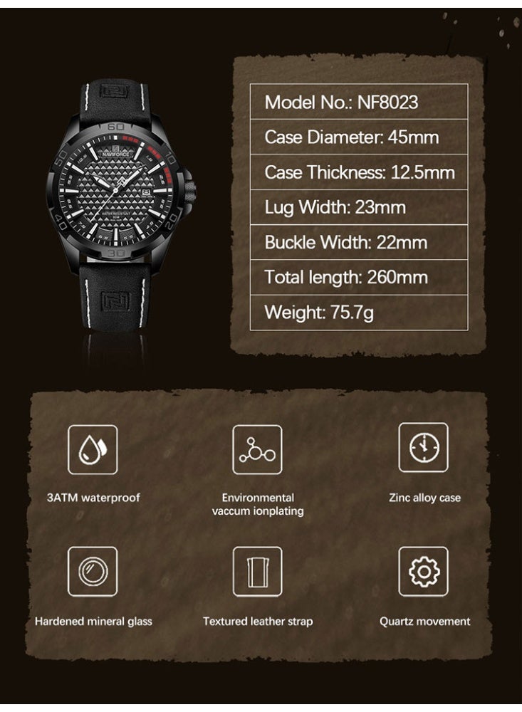 NAVIFORCE NAVIFORCE Men Casual Sport Military Quartz Calendar Wrist Watch for Man Business Leather Waterproof Male Clock  - Image 5