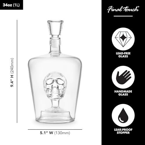 Final Touch Brain Freeze Skull Decanter - 34oz Handblown Glass with Intricate Skull Inside - Ideal for Halloween Decor, Themed Parties, Enhances Liquor Display with Freshness Seal - Image 5