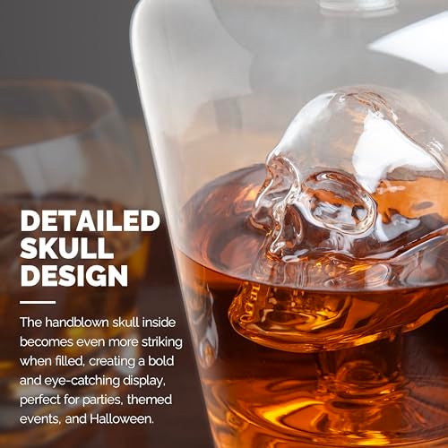 Final Touch Brain Freeze Skull Decanter - 34oz Handblown Glass with Intricate Skull Inside - Ideal for Halloween Decor, Themed Parties, Enhances Liquor Display with Freshness Seal - Image 3