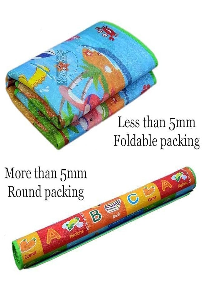 SHOPER ZONE Double Sided Waterproof Foldable Baby Play Mat - Thick 5mm Anti-Slip Crawling Mat with Educational Alphabet & Cartoon Print, Soft Floor Carpet for Kids Indoor Play (Standard Baby Mat) - Image 3