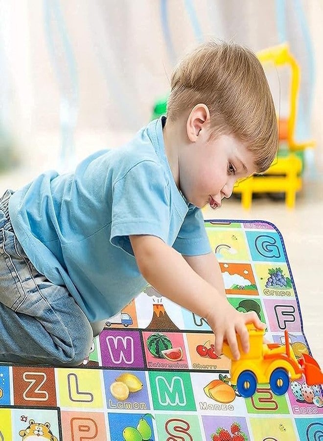 SHOPER ZONE Double Sided Waterproof Foldable Baby Play Mat - Thick 5mm Anti-Slip Crawling Mat with Educational Alphabet & Cartoon Print, Soft Floor Carpet for Kids Indoor Play (Standard Baby Mat) - Image 2